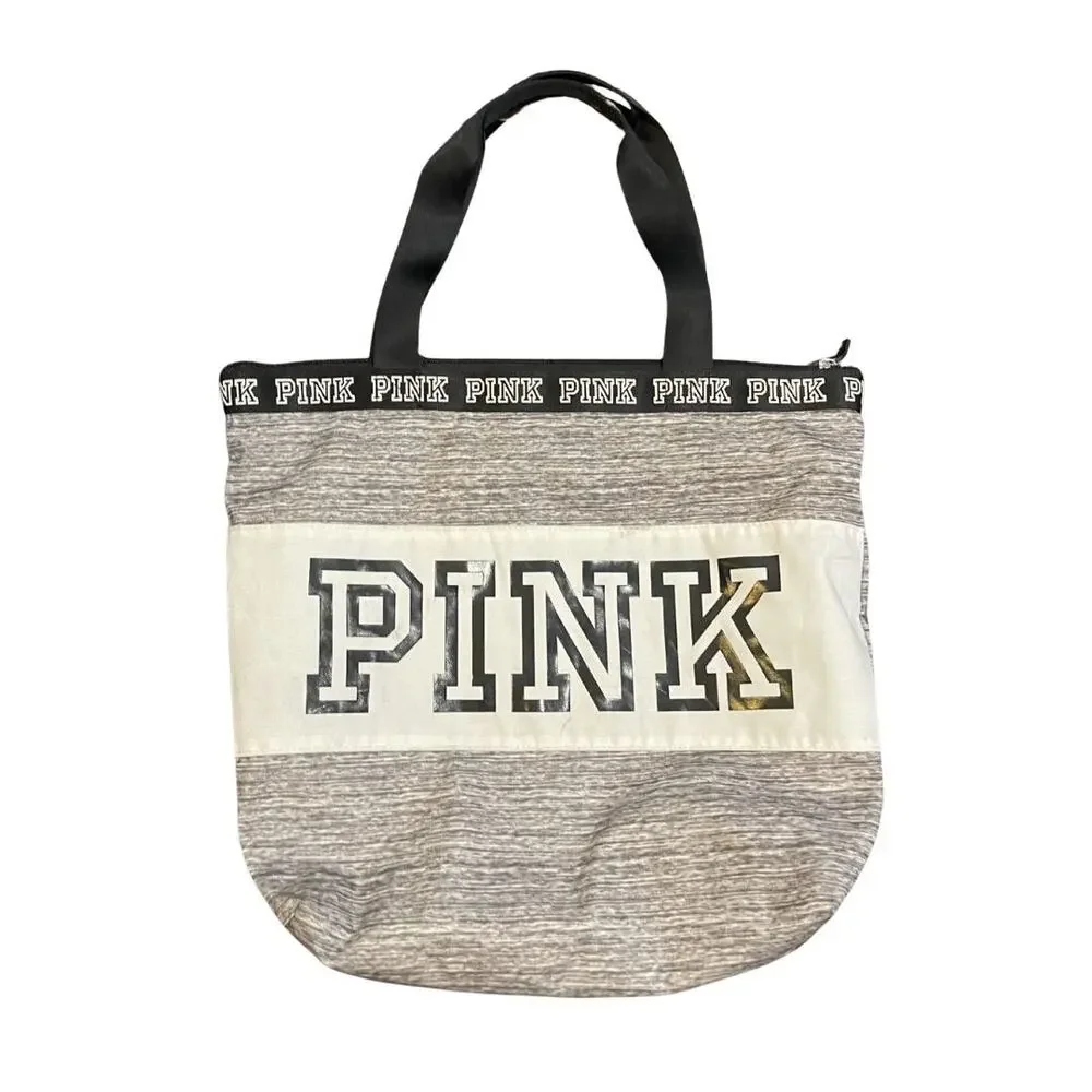 Victoria's Secret PINK Logo Canvas Zip Tote Bag Y2K Travel Weekender Beach